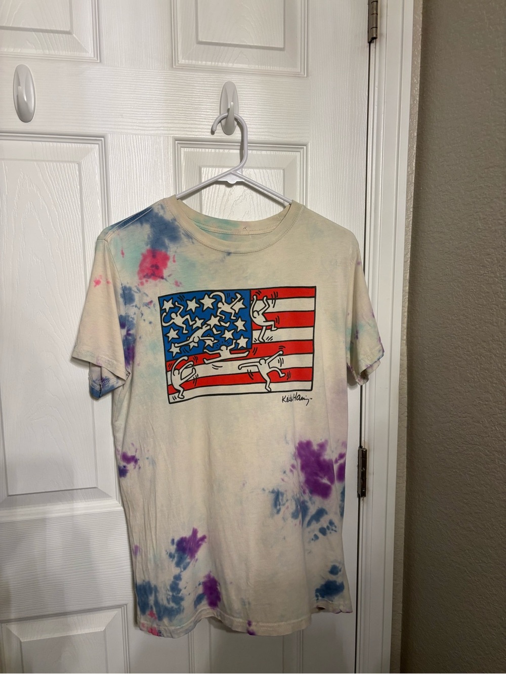 Keith Haring American flag t shirt tie dye size S